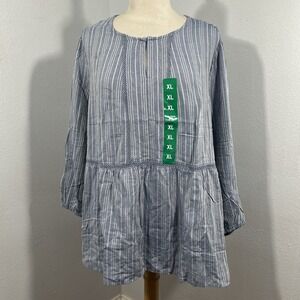 Fever Blouse Womens XL Blue Stripe Tiered Old Money‎